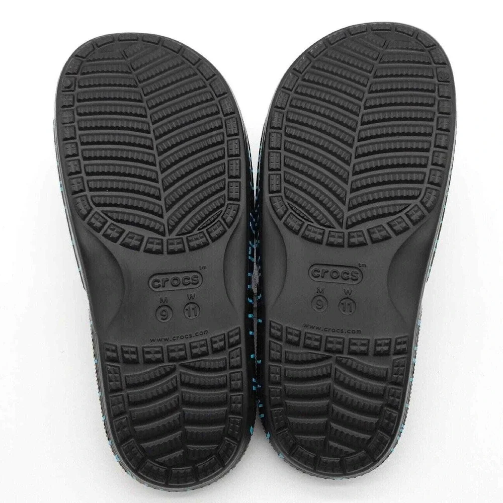 Crocs Mens 9 Womens‎ 11 Black Blue Slide Ron English Classic Zebra Print Sandals